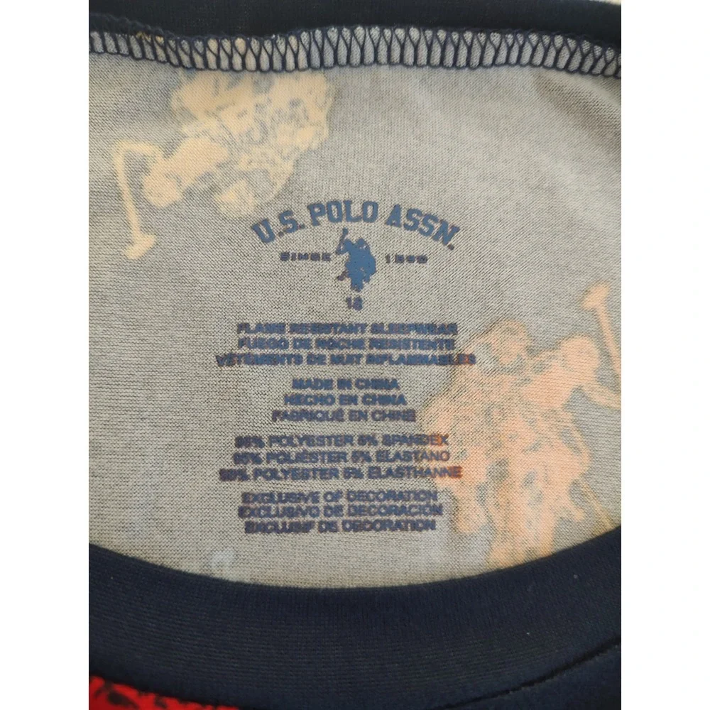US Polo Assn Kids Navy Blue All Over Logo Long Sleeve Pajama‎ Top Size 18